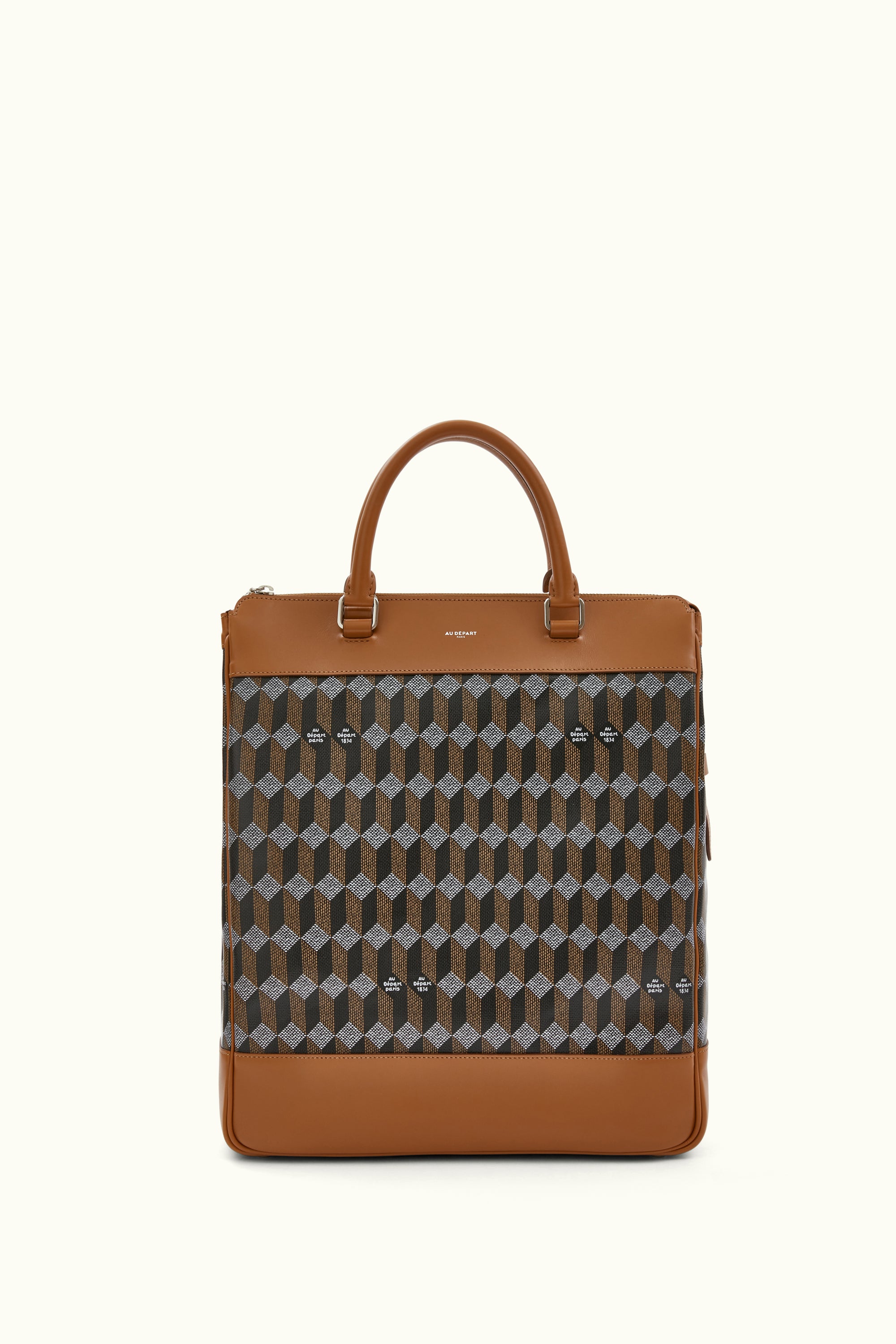 Brown YSL-jacquard coated canvas cross-body bag